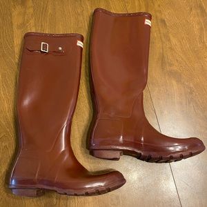 Hunter Original Gloss Tall Burgundy Rain Boots W 8